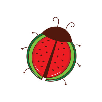recommend clip art: watermelon ladybug Mascot Character Vector illustration color children cartoon