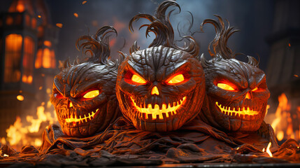 "Halloween night  background with a cemetery and pumpkins and  moon. High detailed realistic illustration
"