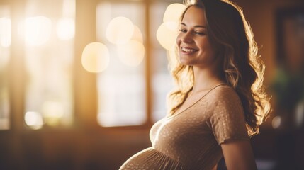 Pregnant woman with blurred background. Generative AI - obrazy, fototapety, plakaty