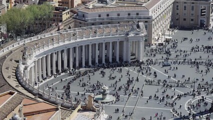 Aerial view of tourist people crowd at St Peter'square in Vatican City, Rome, Italy