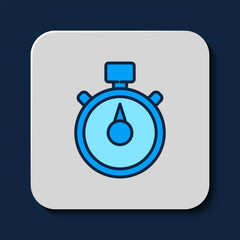 Filled outline Stopwatch icon isolated on blue background. Time timer sign. Chronometer sign. Vector