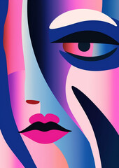 cubism woman face graphic portrait fashion cubist abstract modern poster modernism. Generative AI.
