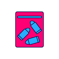 Filled outline Evidence bag and bullet icon isolated on white background. Vector