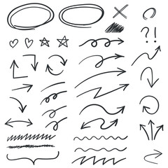 Arrows circles and abstract doodle icon in hand drawn style. Handmade painted vector illustration on isolated background. Scribble elements sign business concept.