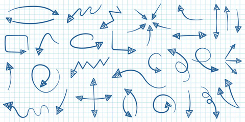 Arrow icon in hand drawn style. Handmade doodle vector illustration on isolated background. Cursor pointer sign business concept.