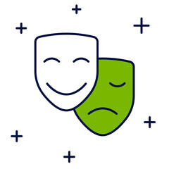 Filled outline Comedy and tragedy theatrical masks icon isolated on white background. Vector