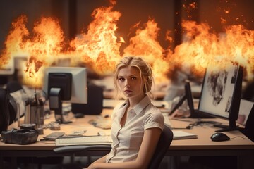 Concept Burnout Syndrome. Business Woman feels uncomfortable working. Which is caused by stress, accumulated from unsuccessful work And less resting body. Consult a specialist psychiatrist