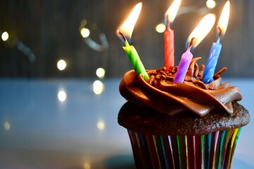 Chocolate cupcake with candles