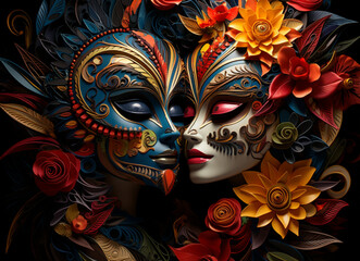 "Masked Splendor: Artwork Collection Inspired by Mardi Gras, Carnival, and Aztec Masks"