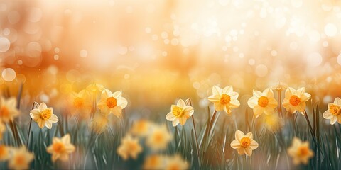 Blooming Beauty Daffodils Wallpaper - A Nature Display Adorned by Bokeh - Leaving a Gentle Space for Words - Beautiful Bokeh Daffodils Backdrop created with Generative AI Technology