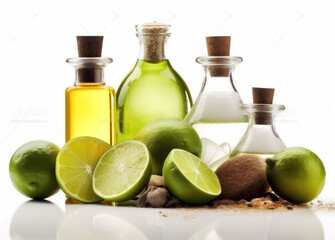 body spa lemon treatment oil bottle organic skincare lime natural. Generative AI.