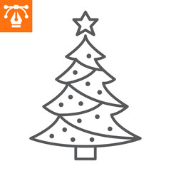 Christmas tree line icon, outline style icon for web site or mobile app, xmas wood and new year, fir tree vector icon, simple vector illustration, vector graphics with editable strokes.