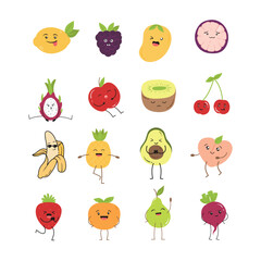 Fruit and Vegetable Cartoon Characters. Funny Fruit Illustration, Funny Vegetable Character