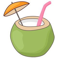 Young coconut Cocktail Icon. Flat style logotype template with cocktail. Coconut with drink icons for menu, web and graphic design. Vector illustration.