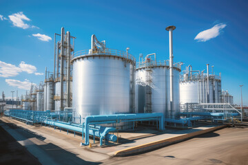 Obraz premium Petrochemical plant in industrial area, chemical storage tanks, the refinery industry.