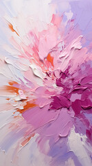 Strukturierter Hintergrund aus Ölfarben dynamisch aufgetragen mit Pinsel und Farbmesser in Winterfarben, Lavendel, 
Pfirsich, Hellgrün, Magenta, Pink. Hochformat