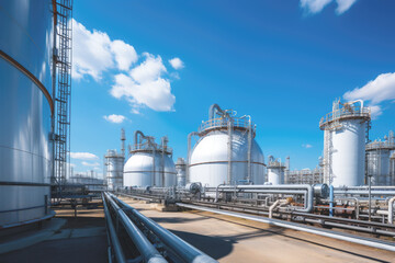 Obraz premium Petrochemical plant in industrial area, chemical storage tanks, the refinery industry.