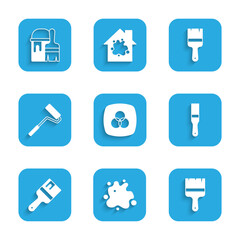 Set RGB and CMYK color mixing, Paint spray, brush, roller, and bucket with icon. Vector