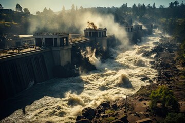 Fototapeta premium Harrowing scenes of large river floods and devastating floods.