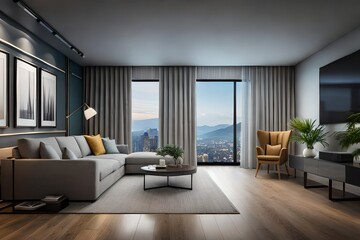 Fototapeta na wymiar Stylish composition of cozy living room interior, Generative AI