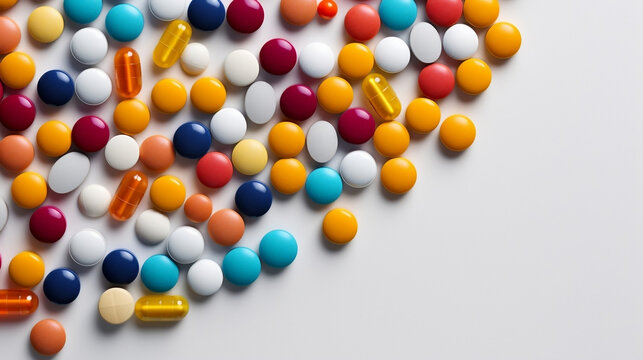 Pharmaceutical Illustration with Drugs and Pills, medication visuals, drug molecule illustrations, pharmaceutical lab design, drug delivery concept, ad, banner, poster, high quality