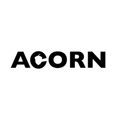Acorn text logo with the symbol of an acorn in the middle. mixed logo of typography and graphic element. Strong acorn logo.