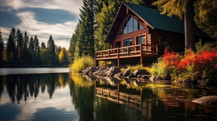 Obraz premium A Cabin at a lake