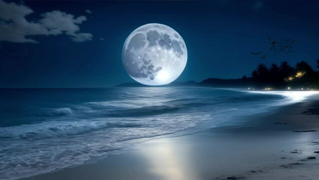 full moon atmosphere on the beach, seamless looping video