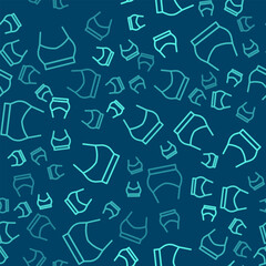 Green line Female crop top icon isolated seamless pattern on blue background. Undershirt. Vector