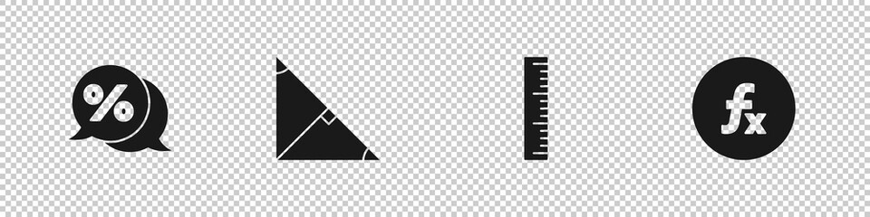 Obraz premium Set Discount percent tag, Angle bisector of triangle, Ruler and Function mathematical symbol icon. Vector