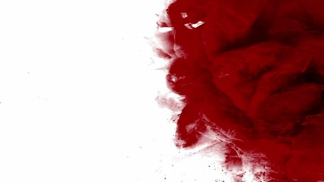 Red ink or blood dripping and spreading on white surface. Motion graphic
