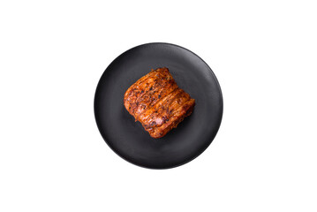 Delicious fresh smoked meat or ham with spices and herbs