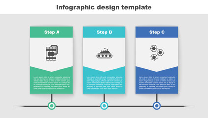 Set Dynamite, Conveyor belt carrying coal and Gem stone. Business infographic template. Vector