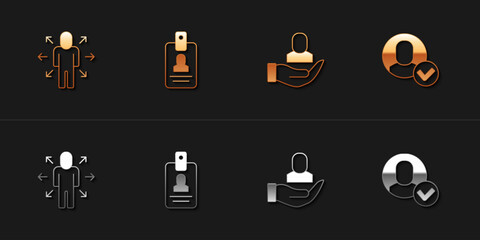 Set Multitasking manager working, Identification badge, Worker and icon. Vector