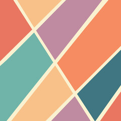 Abstract illustration with geometric shapes in pink, orange, blue, purple and turquoise colors and pastel yellow diagonal stripes decoration - 639310164