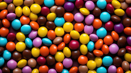 Fototapeta premium Pile of colorful chocolate coated candies. AI generated