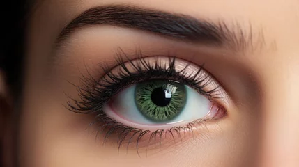Foto op Aluminium Close up of a womans eye with dramatic false lashes, black eyeliner and eyeshadow. AI generated © barmaleeva
