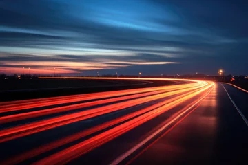 Long exposure highway lights. AI generated
