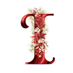 Christmas letter I design on a white background. English alphabet. Seasonal typography design.