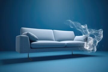 Furniture flying in blue background. Living room furniture