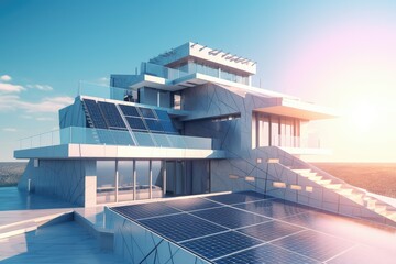 futuristic generic smart home with solar panels rooftop