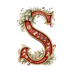 Christmas letter S design on a white background. English alphabet. Seasonal typography design.
