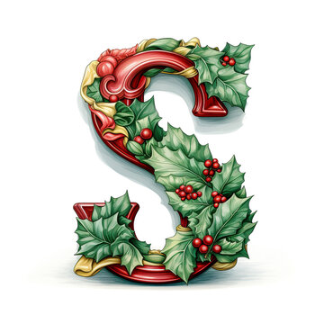Christmas letter S design on a white background. English alphabet. Seasonal typography design.