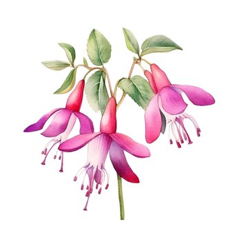 Watercolor fuchsia isolate on white background