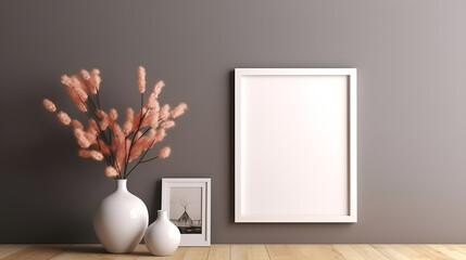 Fototapeta na wymiar Room interior with blank photo frame on wall 