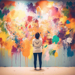 Obraz na płótnie Canvas Person painting a colourful wall
