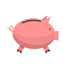 Pink pig piggy bank. Investments and financial transactions with accumulation of bank capital and deposit vector holdings