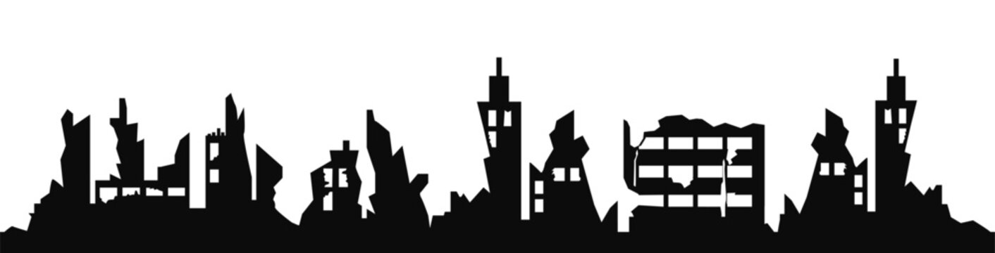 Destroyed city concept landscape background illustration, building
