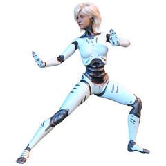 3D Rendering Female Robot on White