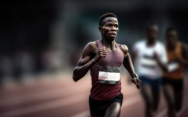 Black young athlete running in the Olympic games competition - Generative AI